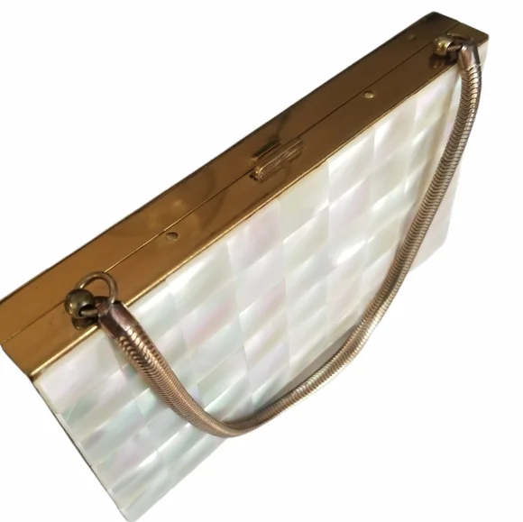 Vintage Antique Mother of Pearl Compact With Case